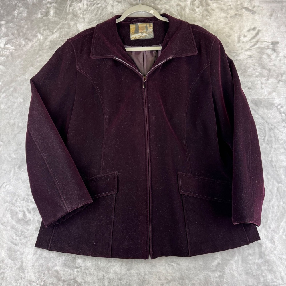 Gallery Velvet Zip Up Jacket Womens‎ Large Plum Purple Collared Lined (1431)